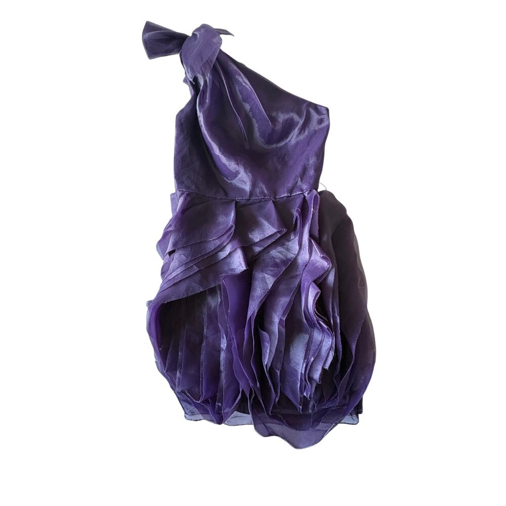 Vera Wang White Plum Purple One Shoulder Ruffle Dress Size 2 Prom Dress